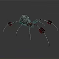 Mechanical Spider Device with Long Legs and Red Square Ends and Stone Like Metallic Body