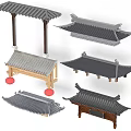 Traditional Chinese Architectural Components With Wooden Pillars Tile Roofs And Diverse Eave Styles