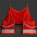 Tent Style Decorative Furniture With Red Fabric Wooden Poles And Red White Striped Base
