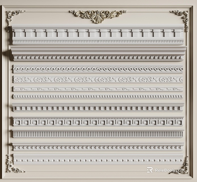 Decorative Gypsum Moldings With Various Elegant Patterns For Home Interior Design 3d model 