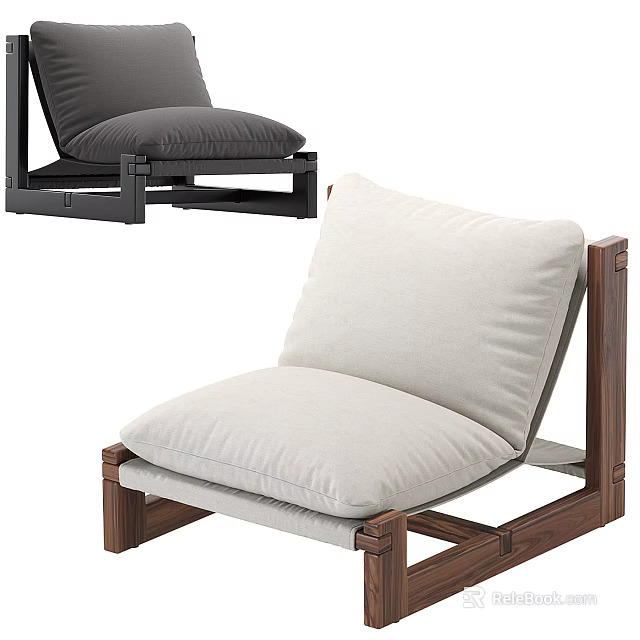 Modern Single Sofa Featuring Light Gray Cushion Wooden Frame And Dark Gray Option 3d model 