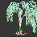 Healthy Weeping Willow Tree With Long Hanging Branches Green Leaves And Grass Around Trunk