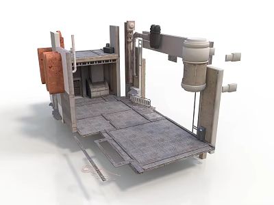 Heavy Duty Industrial Metal Equipment Featuring Platform Structure And Cylindrical Components 3d model