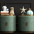 New Chinese Metallic Leather Round Bedside Cabinet Jewelry Combination 3d model