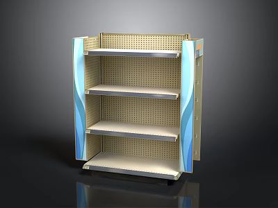 Retail Display Shelf With Multi Tier White Shelves Blue Side Panels And Grid Backboard 3d model