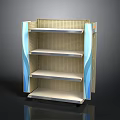Retail Display Shelf With Multi Tier White Shelves Blue Side Panels And Grid Backboard