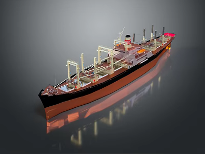 Large Industrial Ship With Brown Black Hull And Deck Structures Cranes Masts And Reflective Surface 3d model