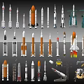 Various Space Rockets Shuttles Satellites and Launch Vehicles 3d model