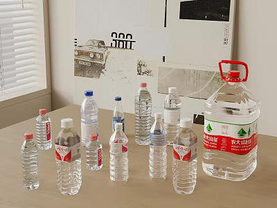 Various Sizes of Bottled Drinking Water with Plastic Bottles and Large Container 3d model