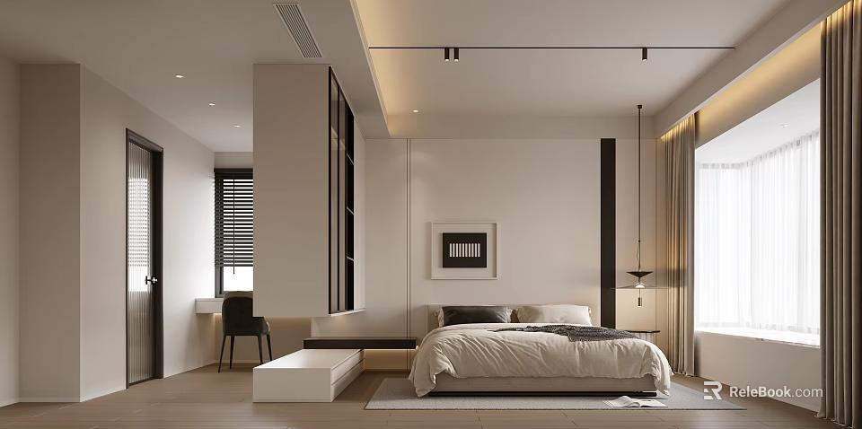 Modern Kids Bedroom With Minimalist Design And Storage 3d model 