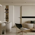 Modern Dining and Living Room Interior Design With Round Table Fabric Chairs and Pendant Light