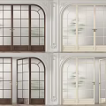 Wooden and White Double Doors with Glass Panels and Arch Frame Design