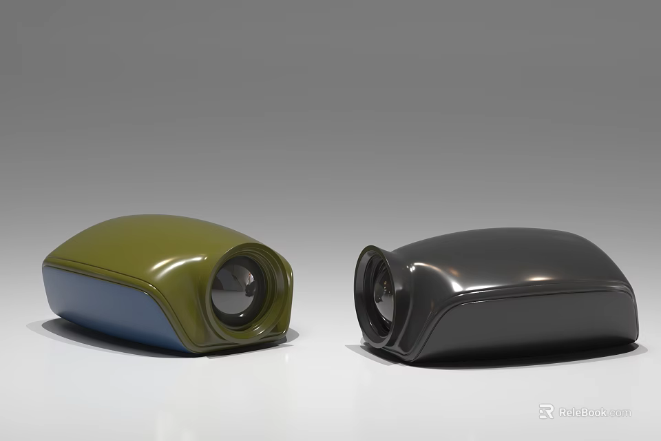 Two Modern Projection Surveillance Devices Featuring Green And Black Sleek Exterior Design 3d model 