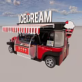 Red Vintage Ice Cream Truck With Canopy 3d model