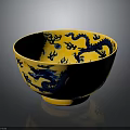 Traditional Yellow Bowl With Blue Dragon Patterns For Daily Household Use