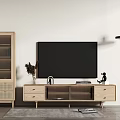 Modern TV Stand with TV Decorative Items Wooden Storage Cabinet under Pendant Light and Rug