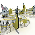Colorful Playground Equipment Featuring Rabbit Ears Net Climbing Structure Moon Shaped Track And Yellow Stars