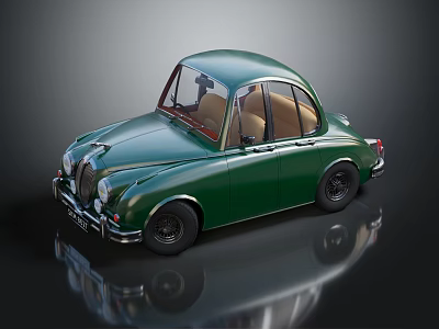 Green Vintage Classic Car With Rounded Body And Brown Interior Design 3d model