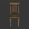Classic Wooden Stool Featuring Green Padded Seat Vertical Slat Backrest And Wooden Legs