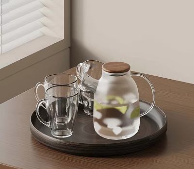 44 Modern Tray Teapot Teacups 3d model