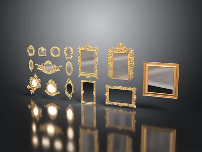 Golden Framed Mirrors And Picture Frames With Ornate Borders In Various Styles 3d model