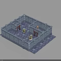 3D Dungeon Room Model Featuring Blue Stone Walls Characters And Furniture