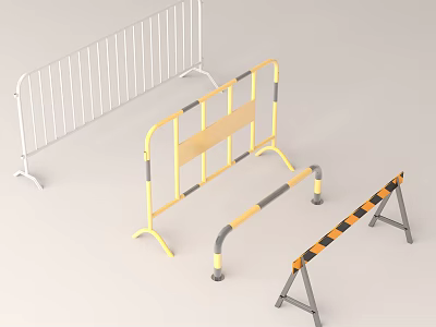 Municipal Road Traffic Barriers Featuring White Metal Yellow And Black Striped Types 3d model