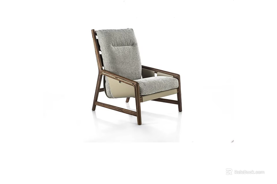 Modern Accent Chair with Wooden Frame and Light Gray Comfortable Cushion 3d model 