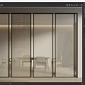 Modern Textured Glass Room Divider With Grid Wave Patterns And Metal Frame In Dining Interior