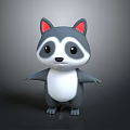 Cute Cartoon Raccoon Character With Gray Body White Belly Red Ears And Black Eyes