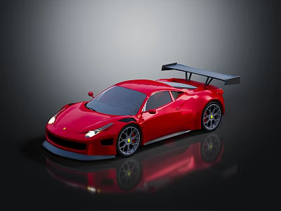 Red High Performance Sports Car With Sleek Exterior And Large Rear Spoiler Design 3d model