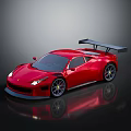 Red High Performance Sports Car With Sleek Exterior And Large Rear Spoiler Design