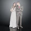 Couple With Crossed Arms In White Dress And Gray Suit