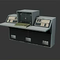 Vintage Control Console with Monitor Keyboard and Control Panels on Cabinet Structure Design
