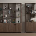 Wooden Chinese Display Shelf with Multiple Compartments Storage Cabinet Doors and Decorative Vases Books Ornaments