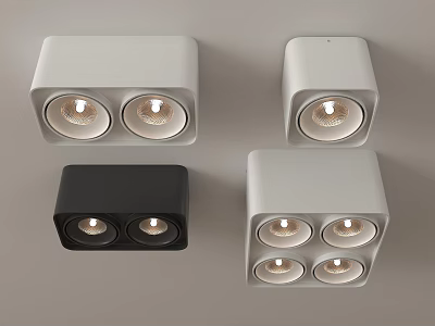 Modern Square Downlights And Spotlights With White Black Design And Multiple Bulbs 3d model