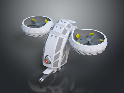 White Drone Design With Dual Large Propellers Gray Details Red Circular Component And Rear Nozzle 3d model