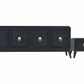 Dark Blue Wooden Storage Cabinet With Brass Ring Handles And Tapered Wooden Legs