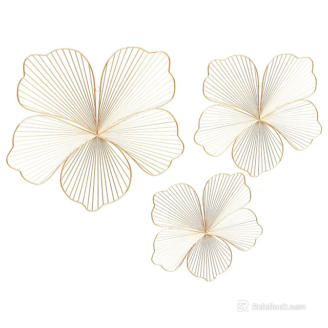 Gold Wire Flower Shaped Wall Decor Set For Modern Home Decoration Art 3d model 