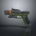 Tactical Green Black Pistol With Orange Stripe And Tactical Accessory Design