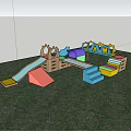 Colorful Outdoor Playground Equipment With Slide Steps Tunnel And Geometric Structures On Grass