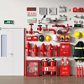 Essential Fire Safety Equipment Display With Extinguishers Hydrants Helmets And Suits 3d model