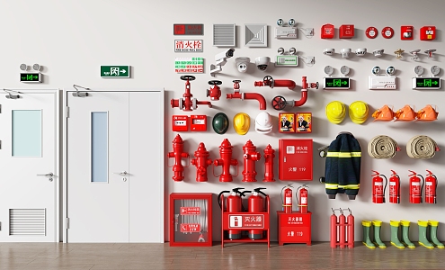 fire hydrant fire equipment fire equipment fire extinguisher emergency lighting alarm fire door 3d model