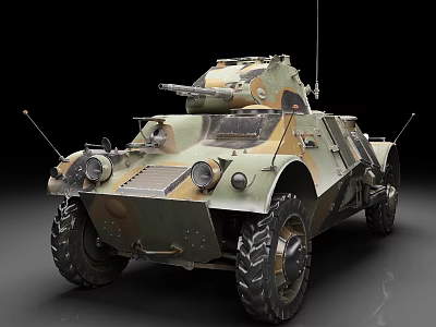 Military Armored Vehicle With Camouflage Paint Large Tires Front Headlights And Top Cannon 3d model