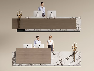 Modern Reception Desk With Marble Counter And Professional Staff Using Computers 3d model