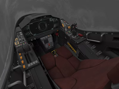 Fighter Jet Cockpit Interior with Advanced Dashboard Control Panel and Red Seats 3d model