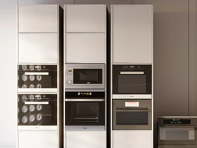 Modern Built in Kitchen Appliances In Sleek White Cabinets With Oven And Microwave 3d model