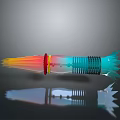 Colorful Rocket Weapon Design with Red Yellow Blue Green Flames Tail Fins and Reflective Surface