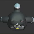 3D Cartoon Cat With Gray White Fur Red Collar Golden Bell Standing On Black Background