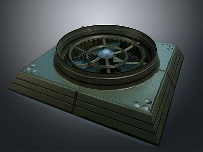 Vintage Metallic Mechanical Device With Intricate Circular Gear Design And Square Base 3d model